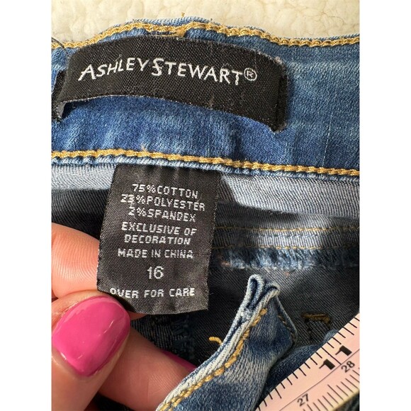 Ashley Stewart Jeans Womens Plus Size 16 Blue Skinny Pearl Beaded Stripe - Picture 9 of 9